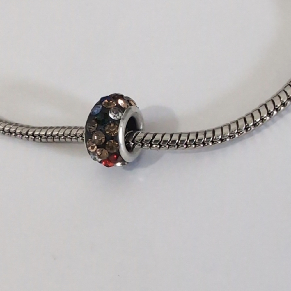 Silver Black with Rainbow Rhinestones Charm for Pandora Style Bracelet